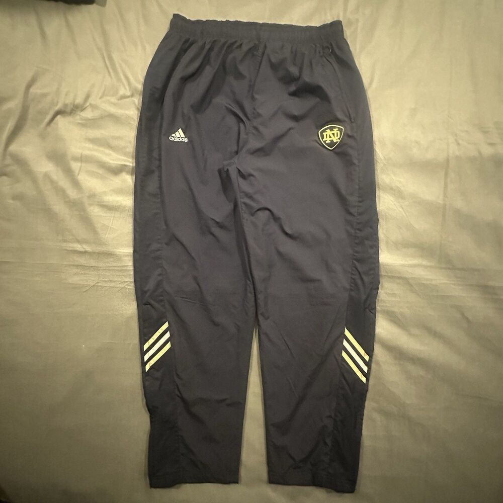 Vintage Notre Dame Track Pants Mens L Fighting Irish Stripes Navy Zip Ankle 00s